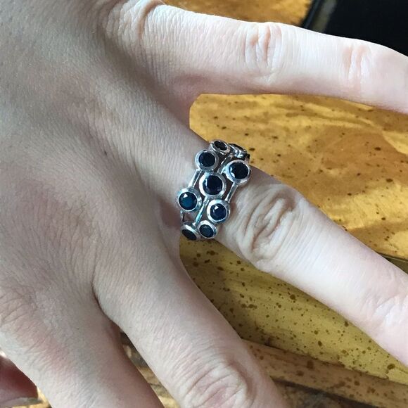 Natural Masoala Sapphire Sterling Silver Bubble Ring Size 6 - Picture 2 of 8